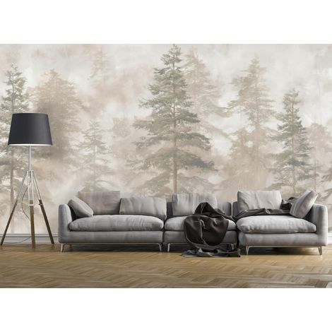 Fototapete Wald Beige Bäume Beton Natur, für Wohnzimmer und Schlafzimmer, 150 x 105 cm – Komplettset inkl. Kleister & Anleitung (1/5)