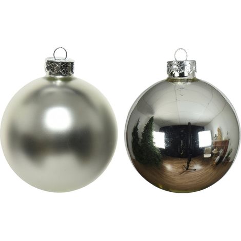 Palline per albero di natale in vetro color argento da 8 cm, tubo da 6 pezzi (1/2)