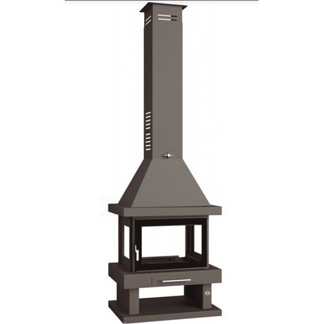 Chimenea Leña Central a 4 Caras FM - 1 Puerta con Cristal Serigrafiado (1/4)