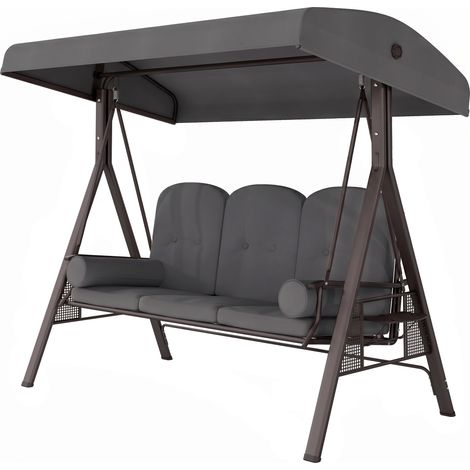 Balancelle de jardin 3 places avec toit réglable, porte-gobelets et coussins, 208x120x172 cm, Gris (1/5)