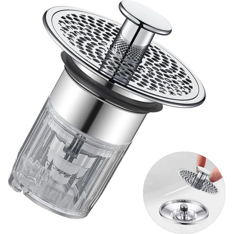 Bouchon d évier pop up avec filtre anti obstruction pour diamètre trente quatre à trente sept millimètres argenté pour lavabo (1/5)