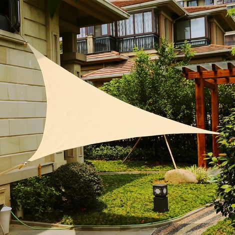Toldo triangular de 3,65 x 3,65 x 3,65 m (12' x 12' x 12') color arena - Resistente a los rayos UV - Ideal para patios, jardines y espacios exteriores (1/4)