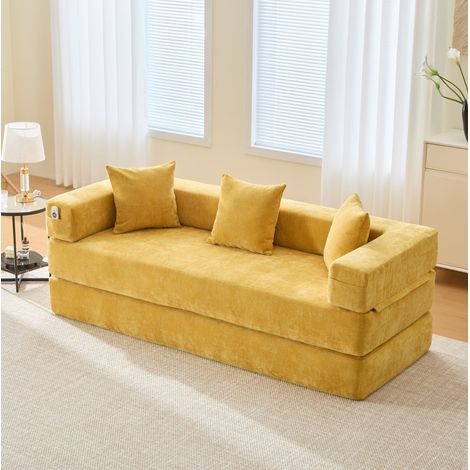Divano modulare in ciniglia 198 x 79 x 60 cm giallo senape OKMYHOME (1/5)