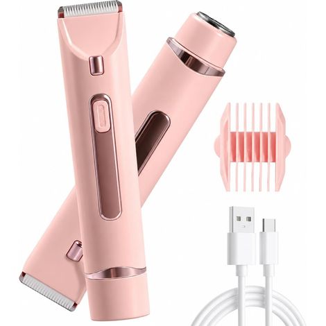 Women's 2 in 1 USB Rechargeable Electric Shaver Female Intimate Trimmer IPX7 Women's Bikini Trimmer Intimate Shaver for Women Face Body Armpits Legs Travel Size Soft (1/5)