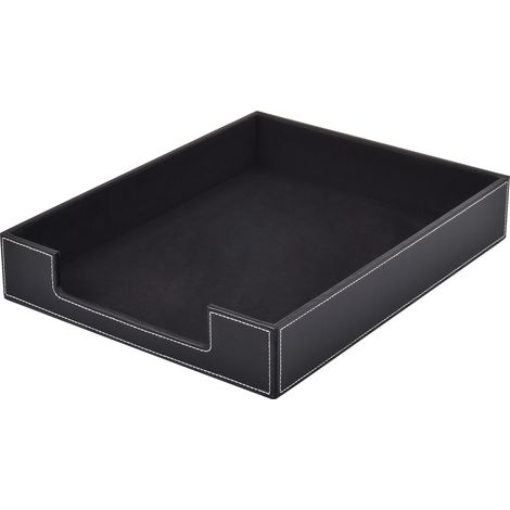 Plateau de bureau en cuir noir : rangement élégant pour papiers, courrier et dossiers (1/3)