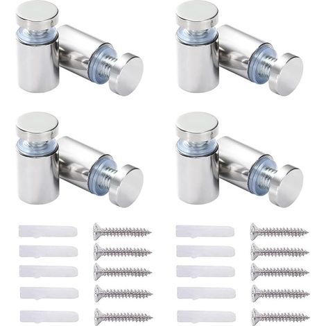 16x Vis d'écartement, Verre Publicité Axe Entretoise Boulon Fix Verre Standoff Publicité, Acier Inox, 19X25mm, avec Accessoires de Montage à Vis pour Cadre Acrylique (1/5)