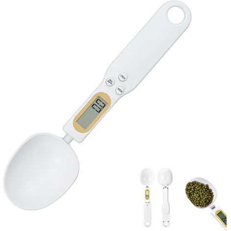 White, Precision Digital Measuring Spoon 0.1g to 500g, Digital Measuring Spoon with Removable Spoon, Weighing for Spices, Herbs, Powders, Supplements, Baby Food, Coffee, Precise Dosing, LCD Display