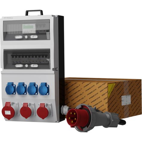 Tableau électrique de chantier avec compteur et câble eXT-S/FI 32 A 2x16 A 4x230 V SKH Schuko Mennekes Doktorvolt DV-2315-D (1/2)
