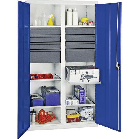 Stumpf Armoire à outils et matériaux Série 3000 gris clair / bleu gentiane + 6 tiroirs 100 mm + 2 tiroirs 200 mm + cloison centrale + 6 étagères extensibles - 3004774