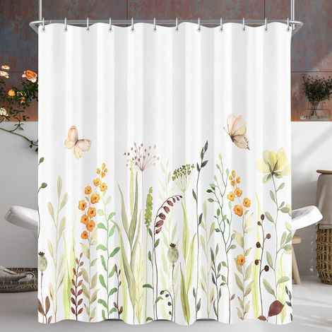 Duschvorhang Polyester Waschbar Schmetterling Blumen 180 x 160 cm (1/5)