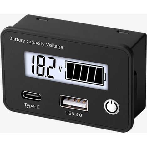 DC8-30V USB Typ-C Lithium-Blei-Säure-Batterie-Kapazitätsanzeige Auto Digital Voltmeter Spannungsprüfer, weißer Bildschirm