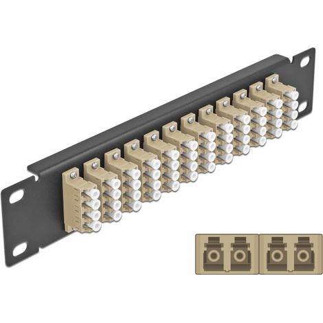 Delock Panel de conexiÃ³n de fibra Ã³ptica de 10 de 12 puertos LC Quad beis 1U negro