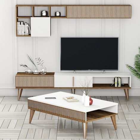 Set Mobili da Soggiorno Cassacco, Modulabile, 9 Ripiani, 2 Ante, Marrone Noce (1/5)