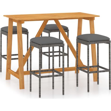 Set de 1 Table et 4 Tabourets de bar de jardin avec coussins, Ensemble Table et Chaises Gris OIB9493E (1/5)