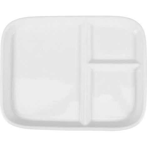 Assiette En Céramique 3 Compartiments Carrée Blanc (1/5)