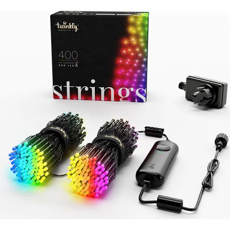 Twinkly Strings – Guirlande Lumineuse à LED Contrôlée par Application avec 400 LED RVB. 32 Mètres. Fil Noir. Intérieur et Extérieur