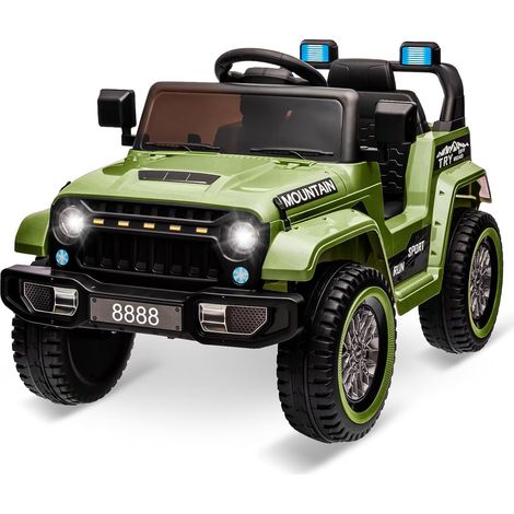 12V Voiture Électrique pour Enfants avec 2,4 GHz Télécommande, Trois Vitesses Réglables, Lumières LED et Musique, Suspension à Quatre Roues, 3+ Ans - Vert