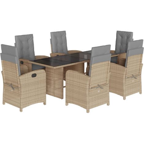 vidaXL Set Pranzo da Giardino 7 pz con Cuscini Beige Misto Polyrattan (1/5)