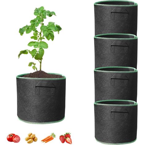 4 pièces Sac de Plante respiratoire 20L en Noir,en Plein air et Serre Idéal pour la Betterave, Les Grandes boîtes à Fleurs et la Culture de tomates, de Fraises ou de Pommes de Terre (1/5)