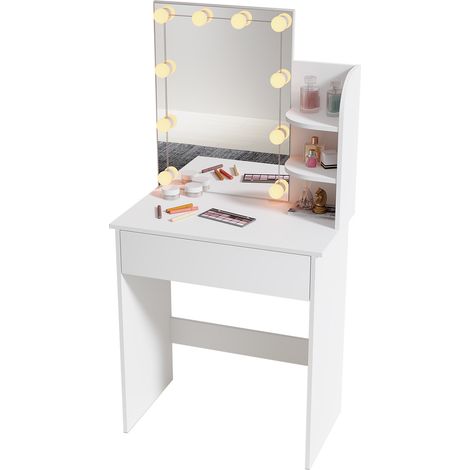 SIRHONA Tocador con Espejo Tocadore con Iluminación LED Espejo Cajón 3 Modos de Iluminación y Función de Memoria Inteligente Tocador Moderno Mueble de Maquillaje - Blanco 70 x 40 x 140cm (1/5)