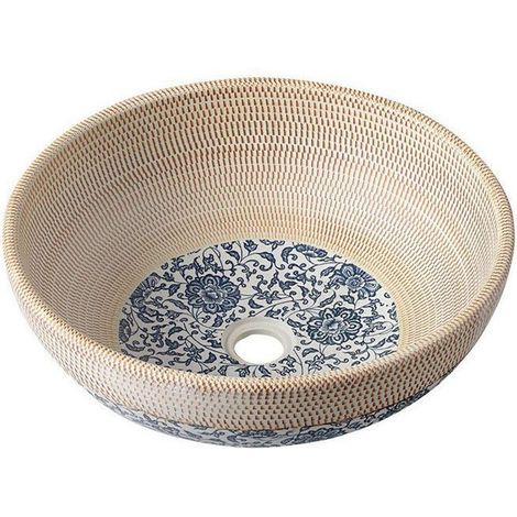 Sapho Priori - Waschtisch, Durchmesser 42 cm, beige mit Blaudekor PI011