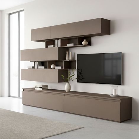 Parete de Rangement Hilaire, Modulable, 8 Étagères Made in Italy, 40x276x190h cm Marron (1/5)