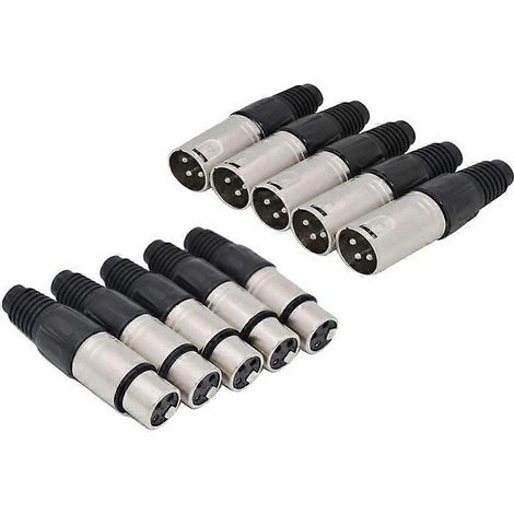 Lot de 10 connecteurs XLR 3 broches à souder, 5 mâles + 5 femelles, avec prise jack pour microphone. (1/5)