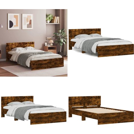 Bettgestell mit Kopfteil Räuchereiche 120x190 cm - Holzbettfassungen - Bettrahmen - Einzelbett - Massivholzbette - Bettkopfteile - Home & Living