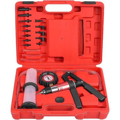 Pompe à vide manuelle avec manomètre, kit pompe à vide multifonction pour purge de frein, dégazage circuit de refroidissement et transfert de liquide (1/5)