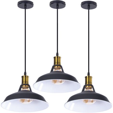 royaluxe- 3PCS Suspension Luminaire Rétro En Métal (Noir) Lampe À Suspension Vintage Plafonnier D'Intérieur Pour Cuisine, Ferme, Couloir