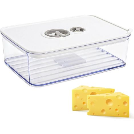 Boite a Fromage pour Frigo, 1250 ML Avec Couvercle et Etiquette Boite de Rangement Frigo avec Dateur Boites Fromages Empilable Cloche Fromage Boites a Jambon et Rangement Legumes (1/5)