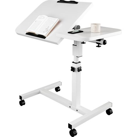 Mesa auxiliar ligera, mesita de noche, escritorio para ordenador, escritorio para juegos, mesa de sofá con ruedas para portátil, altura plegable con 4 ruedas (40 + 20 cm  40 cm - Blanco)