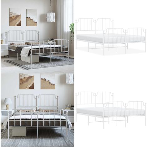 Cadre de lit métal sans matelas et pied de lit blanc 135x190 cm - Cadre De Lit - Lit Double - Lit Metal - Lit Blanc - Meuble Chambre - Home & Living (1/5)