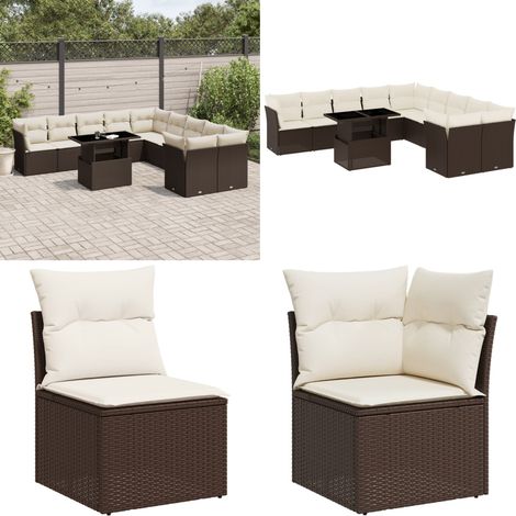 11-tlg. Garten-Sofagarnitur mit Kissen Braun Poly Rattan - Gartenmöbel - Esszimmergarnitur - Lounge Set - Outdoor Möbel - Rattan Gartenmöbel - Home & Living (1/5)