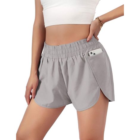 1 Short femme, séchage rapide, double couche, poches, taille élastique, culotte intégrée, running yoga (1/5)