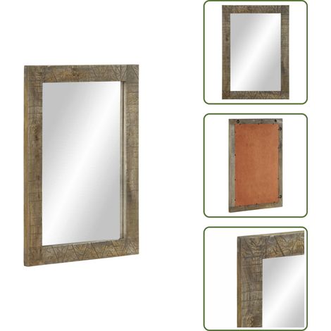 Badspiegel Grau 50x2,5x70 cm Massivholz Mango - Badezimmerspiegel - Badezimmerspiegel - Spieglein - Schminkspiegel