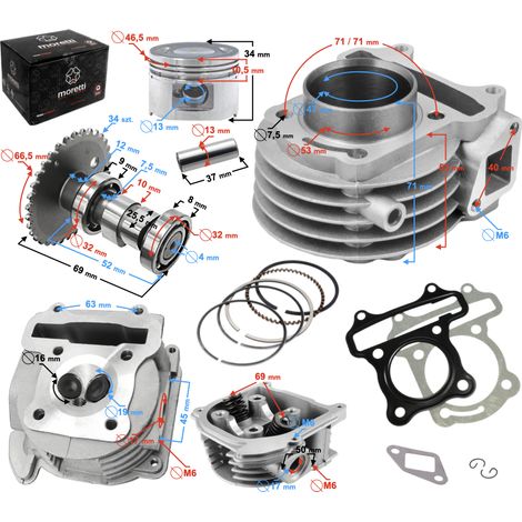 Cylindre et culasse Moretti pour scooter 4T 80cc 139QMB sans soupapes, clavier, soupapes longues