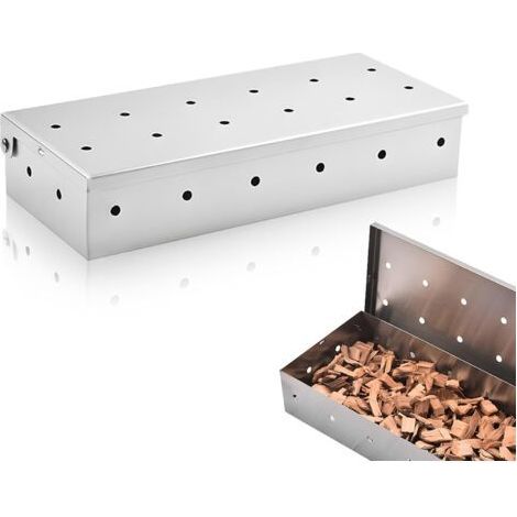 Universelle Räucherbox - Barbecue-Räucherofen - Holzräuchern für rauchigen Geschmack - Geeignet für Gas-, Holzkohle- und Elektrogrills - Edelstahl (22 x 9,5 x 4 cm) (1/5)