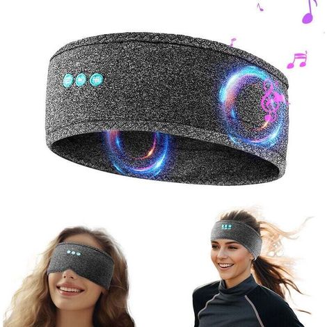 Music Sleep Headband with Headphones, Soft Elastic Bluetooth Wired Travel Headband with Slim Speaker, Comfortable Sleep Music Headphones (Gray) (1/3)