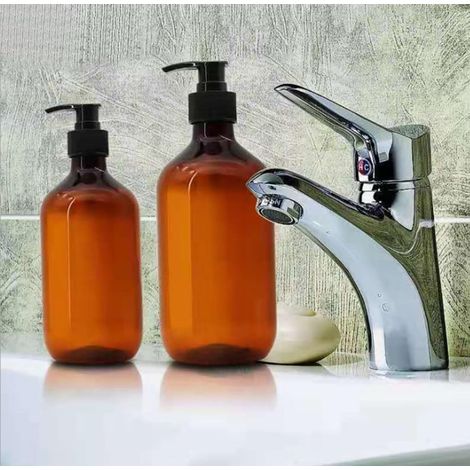 Set mit 3 leeren, bernsteinfarbenen Kunststoff-Pumpspendern für Shampoo, Duschgel, Toilettenartikel und 250-ml-Flüssigkeiten
