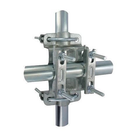 Fixation pour mâts Ø 30 à 50 mm – Brides et écrous zingués – Dimensions 170 x 100 mm – Déport 50 mm pour montage optimal – Sedea