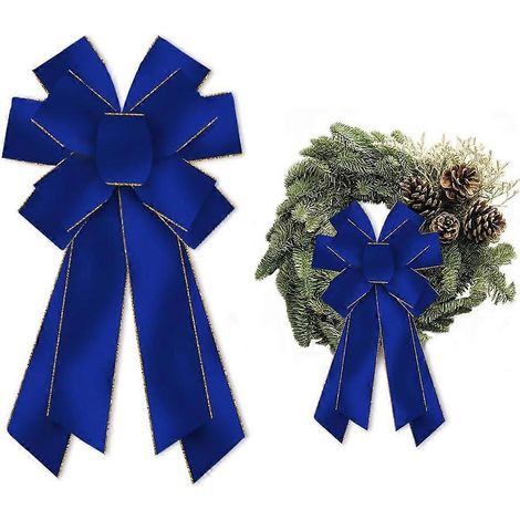 Große blaue Schleife für Kränze, königsblaue Samtschleife für Kränze, Chanukka-Partydekoration, jüdisches Weihnachten, Frühlingsschleife für die Haustür, drinnen, draußen, Wand, Baum. (1/4)