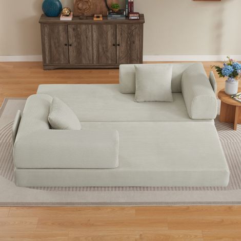 Sofa convertible en lit Tatami avec structure acier et 2 coussins, rembourrage en mousse haute densité (1/5)