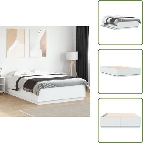 The Living Store Cadre de lit sans matelas blanc 150x200 cm - Cadre De Lit - Lit Double - Lit Blanc - Meuble Chambre - Literie