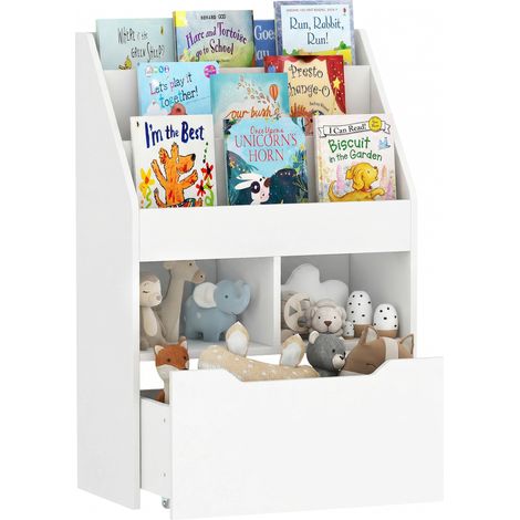 Kinderregal mit Schublade, Bücherregal mit Fächern, 60 x 29,9 x 90 cm, Weiß (1/5)