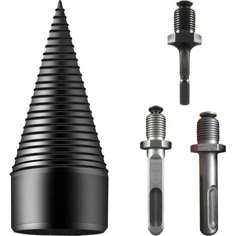 Firewood Drill Bit, 3 Detachable Parts for Wood Splitter Include Screw Cone Drill and Square Handle/Round Hex Shaft for Household Electric Drill (42mm) (1/5)