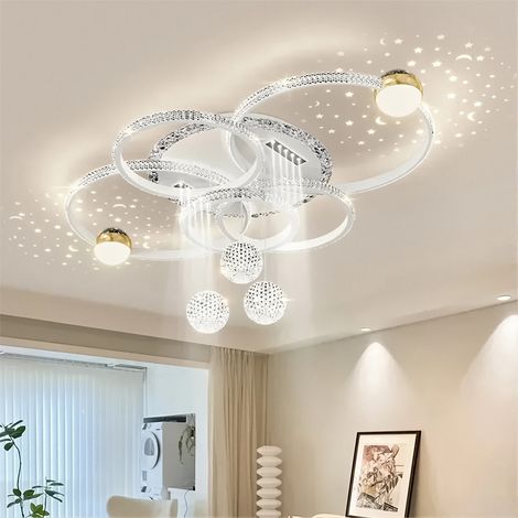 AUTRUCKER Lustre à cinq anneaux de cristal, plafonnier de salon, luminaires modernes, 220 V, spots haut de gamme, lumière chaude, 110 x 70 x 50 cm blanc (1/3)