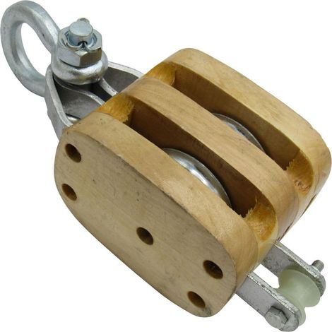1.1 Ton 6" Double Wood Block With Shackle - 19MM Wire Rope Wooden (1/2)