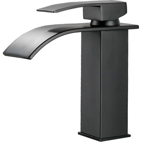 TAISHENGDA-Mitigeur de lavabo Robinet cascade noir avec bec haut mitigeur lavabo haut monotrou (haut) (1/5)
