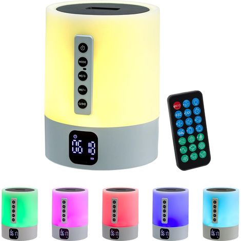 YORKING Bluetooth Lautsprecher mit Licht  6-in-1 White Noise Machine, LED Nachttischlampe mit Wecker, Touch-Dimmbar, MP3 Player & Freisprechfunktion  Tragbarer Lautsprecher mit RGB Farbwechsel, Gesc (1/5)